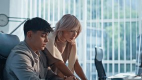 Couple managers analyzing office work closeup. Involved colleagues brainstorming at workplace planning business project. Professional analyst looking computer screen discussing financial data with man - Powered by Shutterstock - Get 15% off with code: PIKWIZARD15