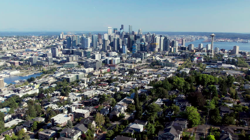 Downtown Seattle City Skyline Aerial from a Distance