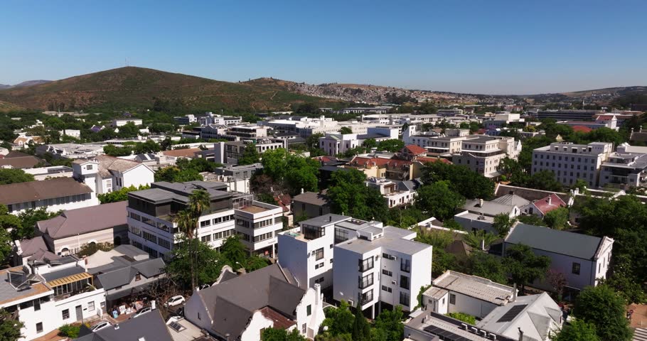 Downtown Stellenbosch, South Africa on Beautiful Summer Day. Mountains in Background