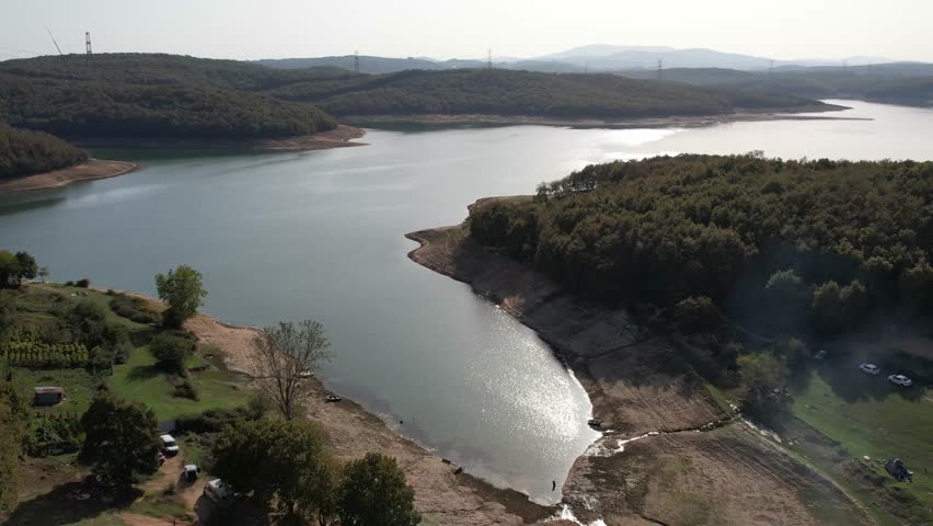 4k drone footage moving forward above beautiful lake