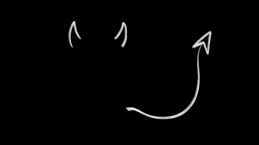 Doodle pencil chalk of devil horns and tail symbol from hell separated seamless loop each part, sticker animation on a transparent background, alpha
