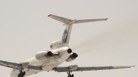 UFA, RUSSIA - APRIL6: TU-154, landing in the airport Ufa on April 6, 2013 in UFA, Russia. 