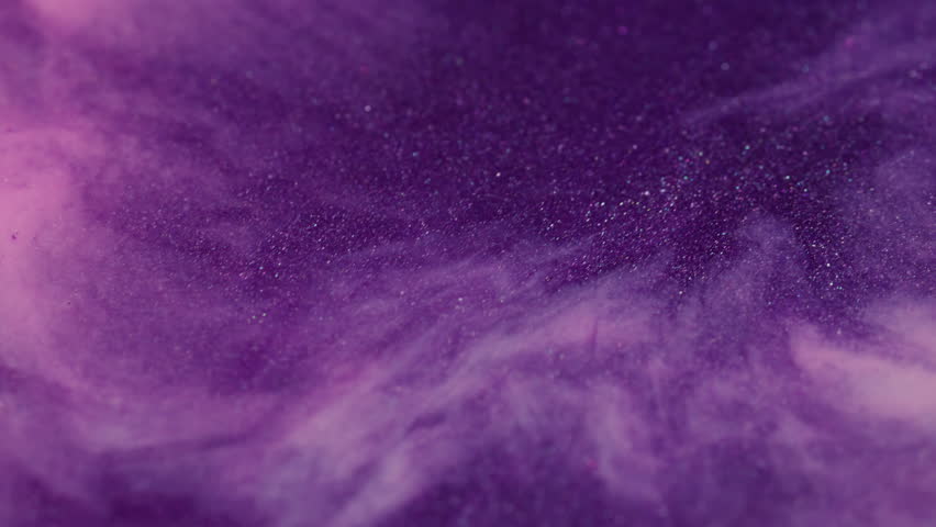 Spreading paint. Violet mixture. Purple contrast jet diffusion of metamorphosis colors. Wavy pouring glisten leak expansion with shade darkening.