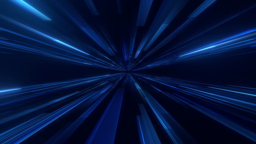 Abstract digital background featuring blue light streaks converging to a vanishing point, creating a futuristic high-speed motion effect.