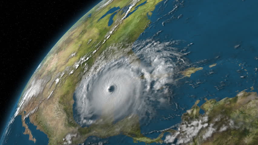 A massive hurricane heads towards the United States in the Gulf of Mexico.