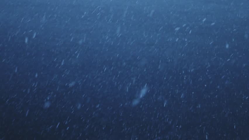 Snow Snowing Close Up Detail with Ocean Sea Water in Dark Blue Scene in Antarctica on Antarctic Peninsula, Slow Motion Snowflakes Falling in Snow Blizzard in Winter