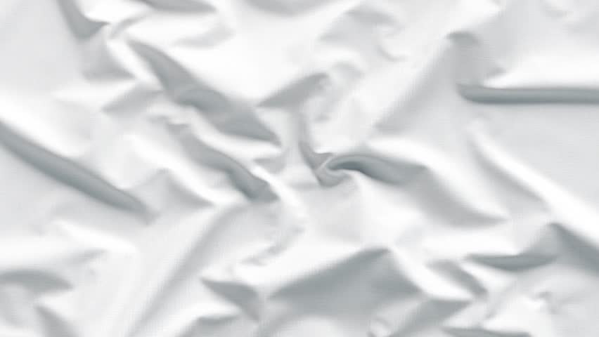 White fabric material folding and smoothing mockup, looped animation, 3d rendering. Folded and ironing clothe sheet texture, 4k. Satin or linen wrinkled tablecloth surface closeup. 3D Illustration