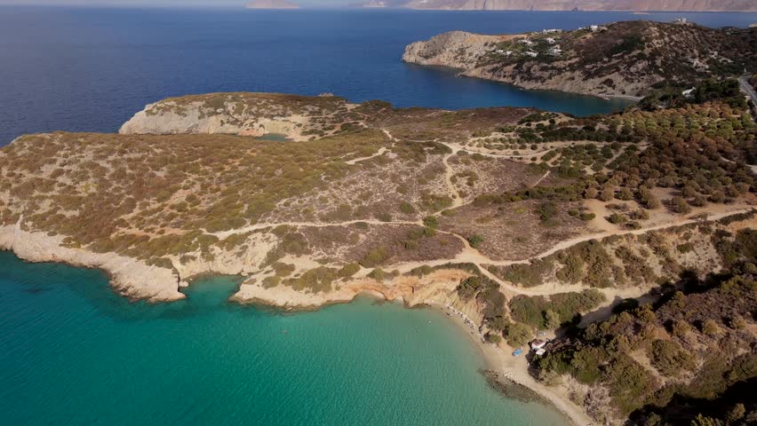 Rocky mountain coastline with turquoise beaches on Crete island, Greece