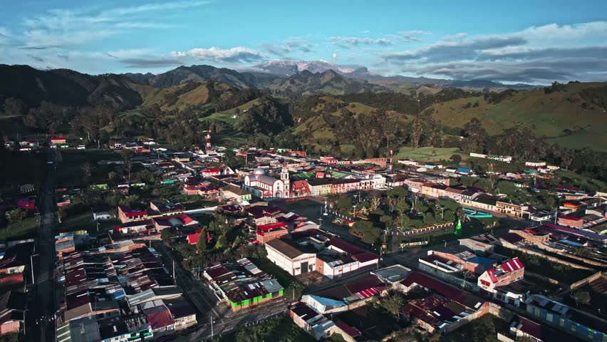 Historic Church and Colorful Village in the Andes - Murillo, Tolima, Colombia