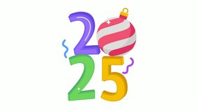 striped ball ornament Twenty Twenty Five animation, Xmas Decor with poppers animated video, 2025 welcome Clip, festive holiday season footage, new year party decor motion graphics - Powered by Shutterstock - Get 15% off with code: PIKWIZARD15