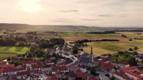 Aerial landscape view of a traditional french village and vineyard rows in the Champagne region, France, at sunset - Powered by Shutterstock - Get 15% off with code: PIKWIZARD15