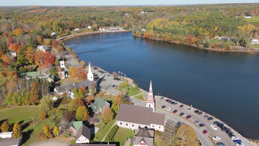 Cinematic Aerial Drone View Of Mahoney Bay In Lunenburg, Nova Scotia, With Stunning Views Of St. James Anglican, St. John