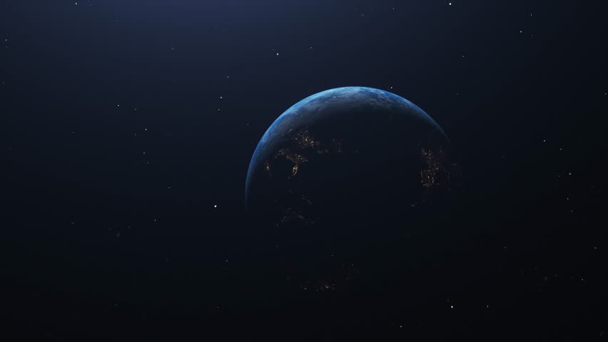 A far shot of Planet Earth rotating and showcasing night and day.