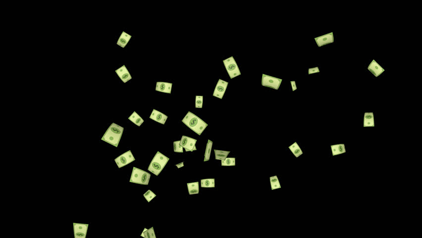Cartoon Dollar Banknotes Explosion Transition Animation on Alpha Channel, Loop
