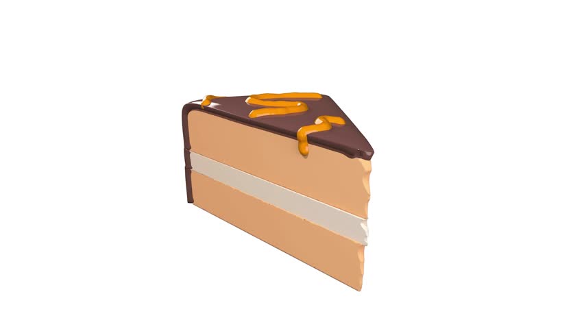 cake piece with chocolate glaze 3d icon motion. cake piece rotation animation