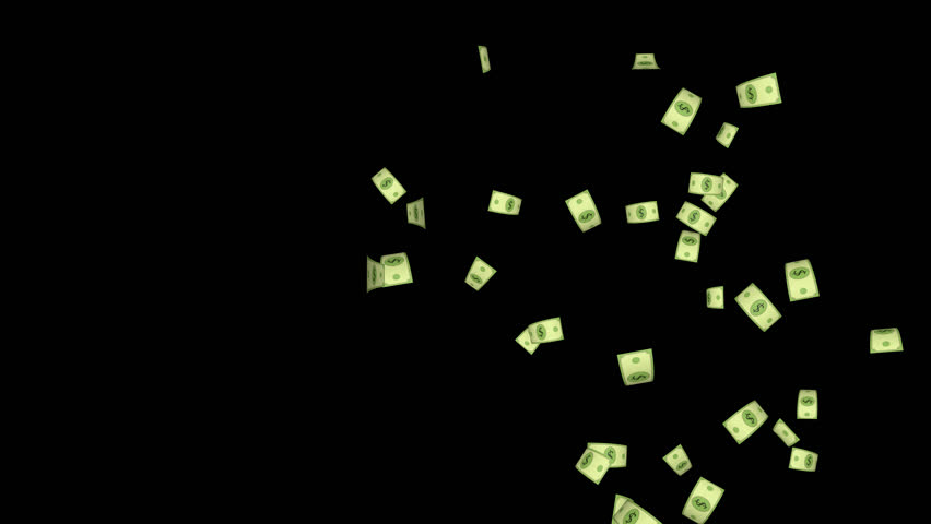 Cartoon Dollar Banknotes Explosion Transition Animation on Alpha Channel, Loop
