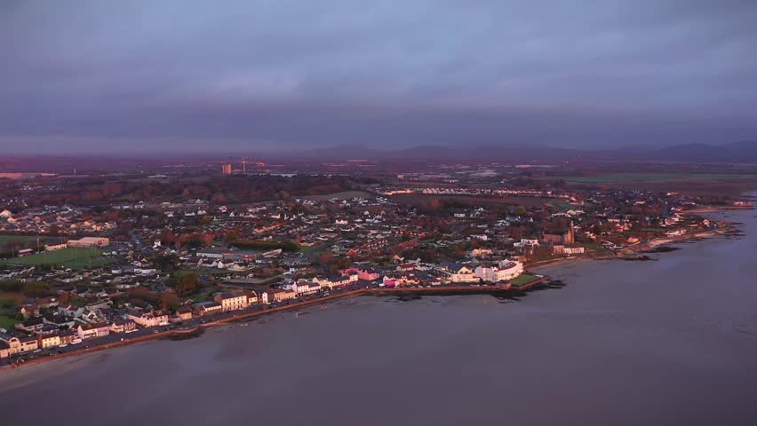 Aerial View over Dundalk Bay at Sunrise, Blackrock, Dundalk, County Louth, Ireland