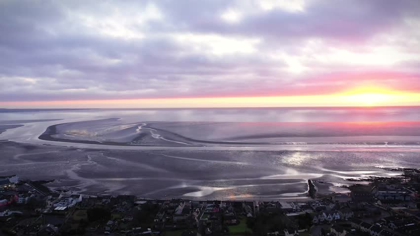 Aerial View over Dundalk Bay at Sunrise, Blackrock, Dundalk, County Louth, Ireland