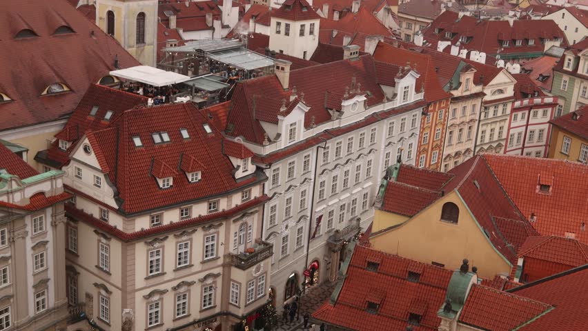 Prague Czech Republic aerial cityscape view of old town called stare mesto with traditional medieval gothic architecture building