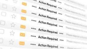 Action required email close up 4k animation scrolling. Email notifications with title of Action required typography - Powered by Shutterstock - Get 15% off with code: PIKWIZARD15