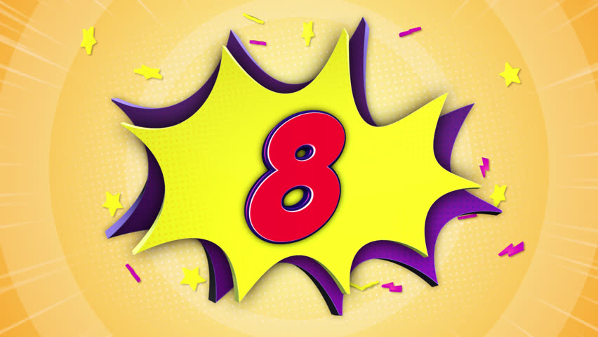 Number 8 Comic Text Animation Background on Alpha Channel, Loop

