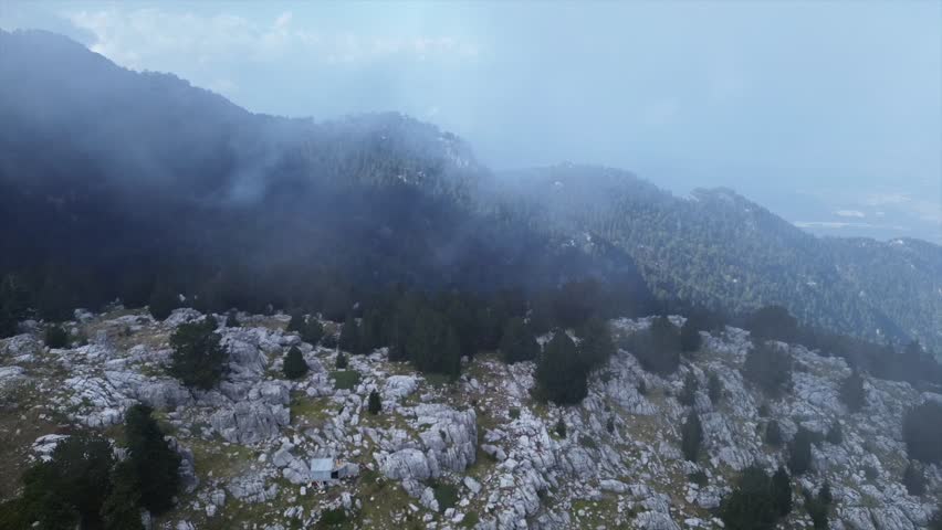 Mount of Olympus in the fog in Pieria Katerini Greece