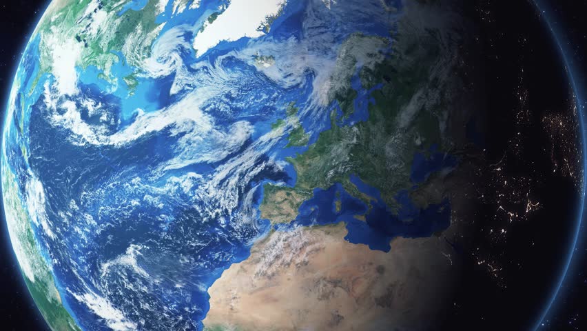 Earth zoom in from space and focus on Dubuque, Iowa, USA. 3D Animation. Video footage. Background for travel intro.