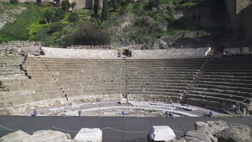 Ancient Roman theater located in old town Malaga, province of Andalusia, Spian