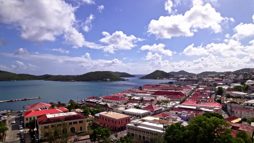 Aerial view of St. Thomas with Hassel Island in the sight