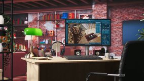 Architectural design 3D modeling program on PC screen showing rendered apartment interior design project. CAD software used for making home floor plans and virtual furniture, handheld camera shot - Powered by Shutterstock - Get 15% off with code: PIKWIZARD15