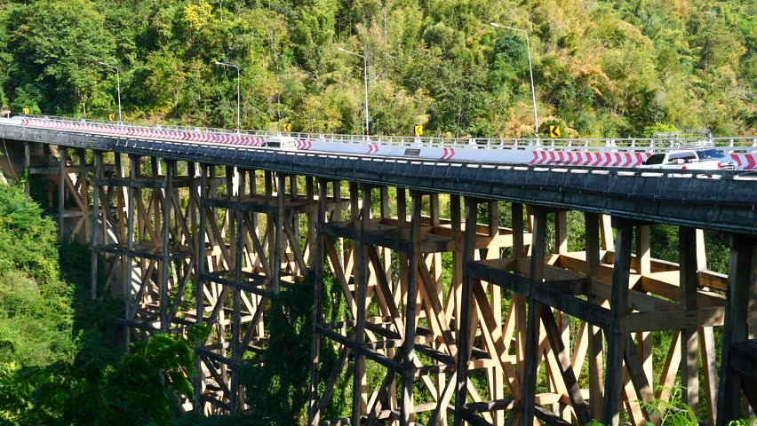 Phor Khun Pha Muang Bridge or Huai Tong Bridge in the valley with mouintain and green forest, Phetchabun province, Thailand