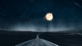 Endless highway under a glowing full moon and starry night sky with misty horizon. Cosmic journey concept - Powered by Shutterstock - Get 15% off with code: PIKWIZARD15