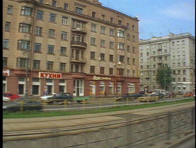 St. Petersburg, Russia, POV tram, buildings traffic pass