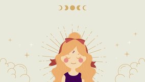 Animation of sagittarius Zodiac Sign Featuring Women with Hollow Design on a Neutral beige Background. Perfect for Horoscope, Astrology, and Zodiac Themes in Flat 2D Character Animation Style. - Powered by Shutterstock - Get 15% off with code: PIKWIZARD15