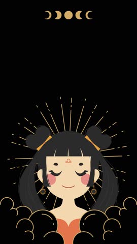 Animation of Libra Zodiac Sign Featuring Women with Hollow Design on a Neutral Black Background. Perfect for Horoscope, Astrology, and Zodiac Themes in Flat 2D Character Animation Style.