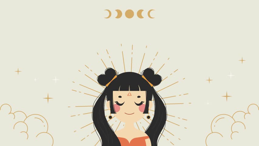 Animation of Libra Zodiac Sign Featuring Women with Hollow Design on a Neutral beige Background. Perfect for Horoscope, Astrology, and Zodiac Themes in Flat 2D Character Animation Style.