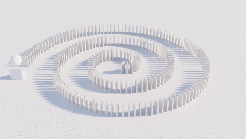 Minimalist Gray 3D Dominoes Falling in a Seamless Abstract Loop – Elegant Monochrome Animation for Smooth Motion Design and Creative Backgrounds