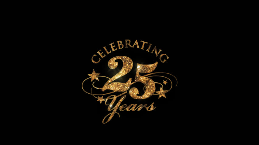 Golden logo congratulations on the anniversary of 25 years, alpha channel, banner anniversary twenty-five 25 years