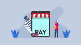 Online Payment Fraud and Cybersecurity Threat Concept with Thief Stealing Credit Card Information cartoon animation - Powered by Shutterstock - Get 15% off with code: PIKWIZARD15