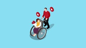 Romantic Couple with Woman in Wheelchair and Man Holding Push Handles 3d animation cartoon - Powered by Shutterstock - Get 15% off with code: PIKWIZARD15