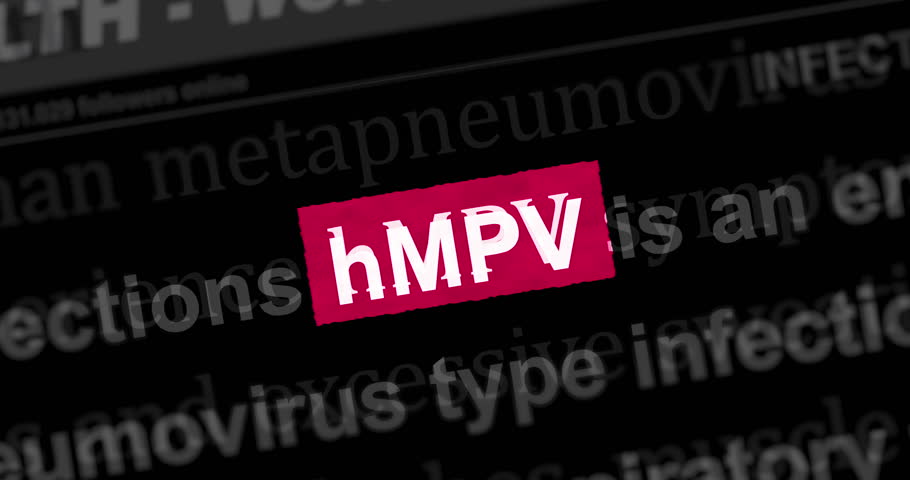 hMPV virus epidemic and metapneumovirus outbreak news titles across international web media search. Abstract concept of internet headline information on dynamic displays animation.