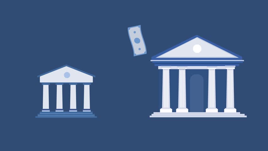federal reserve bank paying funds to small banks giving loan animation