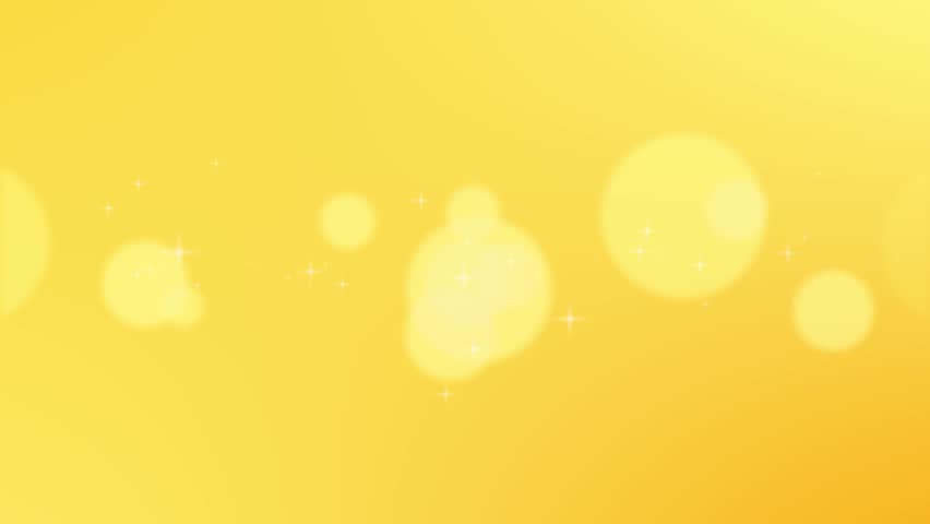 Animation video of twinkling stars and bokeh of all sizes moving from back to front on yellow background. Seamless loop. Happiness concept.
