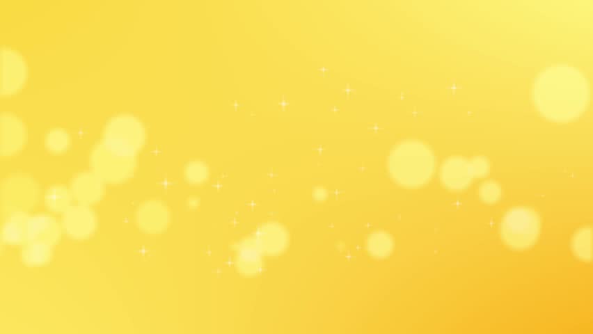 Animation video of twinkling stars and bokeh of all sizes moving from left to right on yellow background. Seamless loop. Happiness concept.
