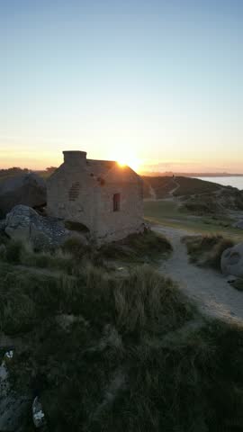 drone video above the sea with sunset