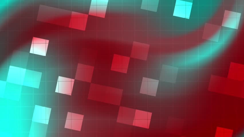 Animation Red and Teal Squares Overlap on a Gridded Background