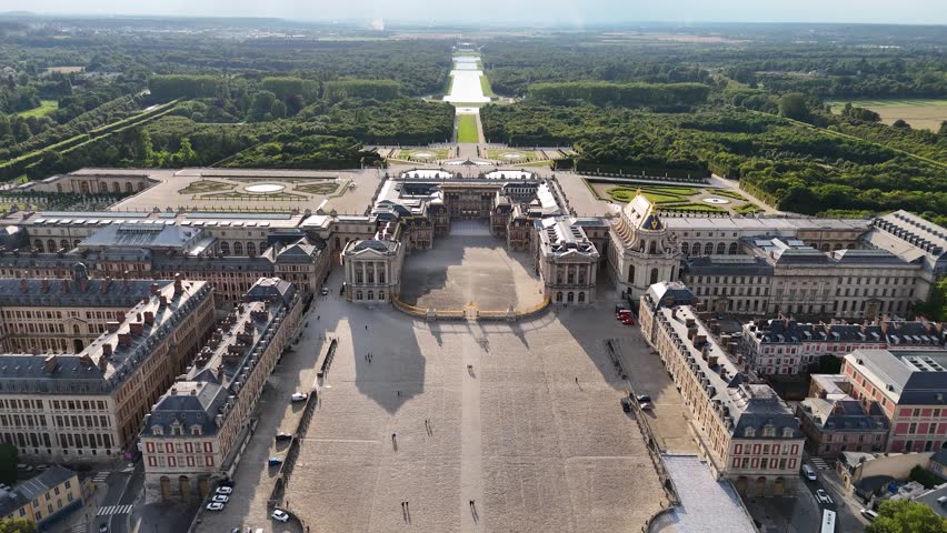Drone shot of the Palace of Versailles (Chateau de Versailles), France