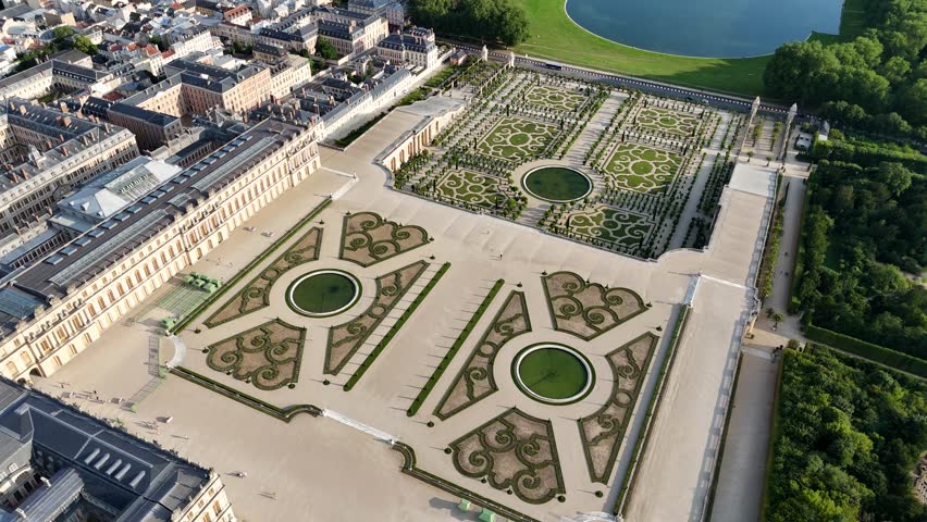 Orangery and Parterre du Midi floral parterre in Palace of Versailles, France