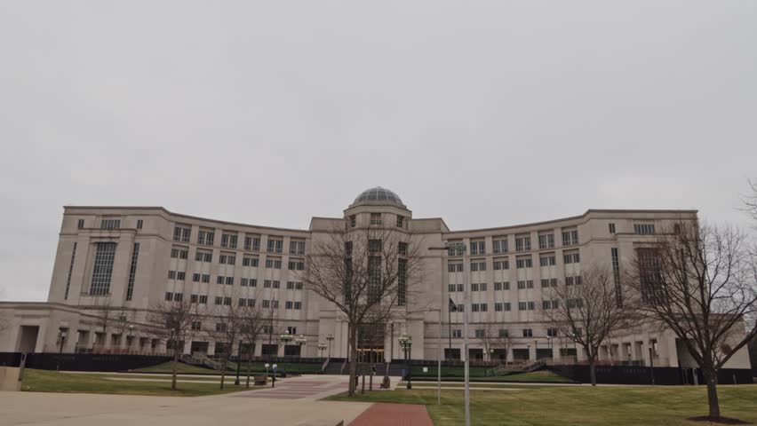 Michigan Hall of Justice and State Supreme Court Building in Lansing, Michigan with stable video.