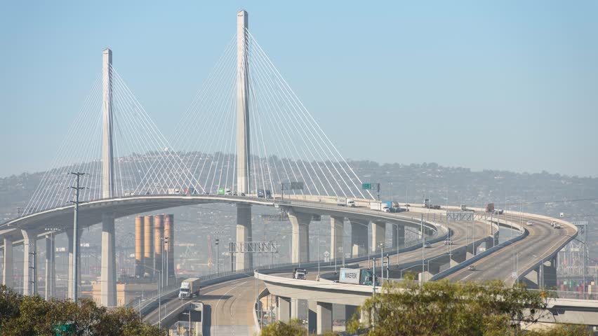 A sweeping daytime view of Long Beach International Gateway Bridge in California
